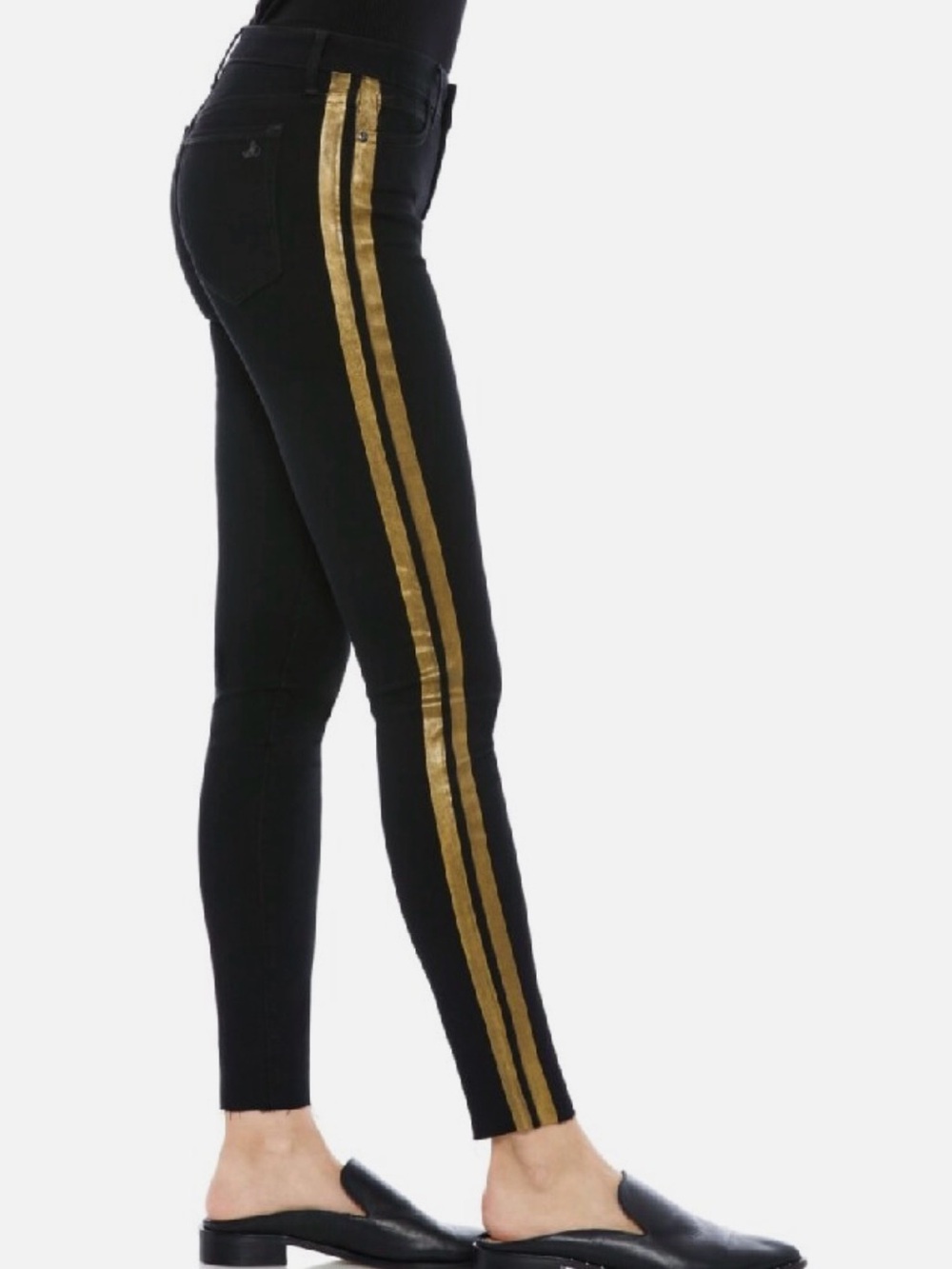 Sam Edelman Kitten Black Skinny Jeans with Metallic Gold Side Stripes